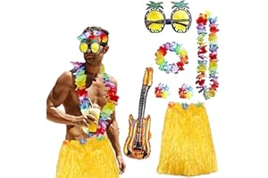 HARNYLOOM Jupe Hawaienne Femme Homme, Collier de Fleurs Hawaienne Robe Costume Hawaienne Guirlande Deco Lunettes de Soleil Ananas Hawaii Plage Carnaval