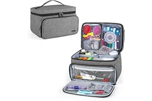 Luxja Sac Rangement pour Kit de Couture, Boite de Accessoires de Couture avec 2 Poches Transparentes Détachables, Rangement Materiel a Couture, Gris (Sac Seulement)