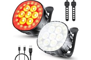 Mohard 1200mAh Luci Bicicletta LED, 800Lumen 8+12 Modalità & USB Ricaricabile Luce Bici IP65 Impermeabile, 2-in-1 Fari Anteriore & Posteriore Ciclismo MTB Notturno, Kit Imbarcazioni Luci Navigazione