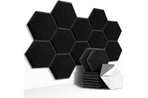 HyFanStr 12 Packs Acoustic Foam Panels for Walls, Self Adhesive Sound Proofing Panels Sound Treatment, Large Hexagon Sound Absorbing Panels for Studios, Recording Studios, Offices, Home Black