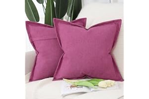Madizz Juego de 2 Suave Lino Decorativo Funda de cojíns con Borde Ancho Lujo Estilo Fundas de Almohada para el sofá Dormitorio Fucsia Cuadrado 60 x 60 cm
