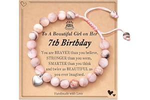 POWWA 4-21 Year Old Birthday Gifts for Girls, Pink Zebra Natural Stone Bracelet with Sweet Heart Charm and Message Card for Daughter/Granddaughter/Niece