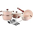Prestige Essentials Granite 12 Piece Non-Stick Cast Aluminium Cookware sets | Induction Base | Non Stick Aluminium | Granite Casserole | Granite Fry Pan - Pink