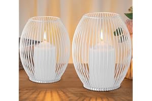 GoMaihe Kerzenständer 2er Set, Deko Wohnzimmer Schlafzimmer Badezimmer Windlicht Kerzenhalter für Stumpenkerzen Tischdeko Weihnachten Hochzeit Geschenk, Metall Öffnen und Schließen, Weiss