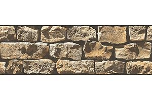 BRICOFLOR Selbstklebende Steintapete als Bordüre | Mauer Tapetenbordüre ideal für Flur und Wohnzimmer | Naturstein Tapeten Bordüre in Beige und Braun
