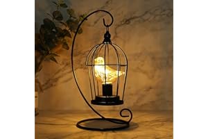 JHY DESIGN Dekoracyjna lampa stołowa w stylu klatki dla ptaków Zasilanie bateryjne 31 cm Bezprzewodowa lampa akumulatorowa o wysokim akcentze z żarówką dla ptaków do salonu Sypialnia Ślub (czarna)