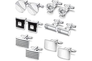 DIAMDAY Dimaday 6 Paia Gemelli per Uomo Gemelli Classici Gemelli da Uomo Camicia da Smoking Gemelli per Matrimonio Sposo Affari Argento Gemelli Neri Set Regalo del Padre