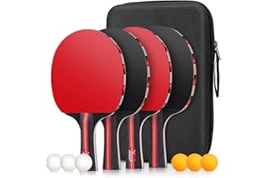 4Pack Tischtennis-Set, Tencoz Tischtennisschläger Tischtennis Schläger Ping-Pong-Set Trainings Tischtennis Schläger Set 4 Premium Tischtennis-Schläger + 6 Tischtennis-Bälle + 1 Tragbare Tasche