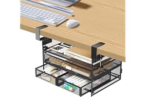 NIOFFICE Under Desk Drawer Organizer, Large Under Desk Storage Side Drawers for Home & Office, L12.9xW9.6xH8.1 Drill-Free Clamp-on Installation for Small Space, Spacious Storage for Office Supplies, Papers