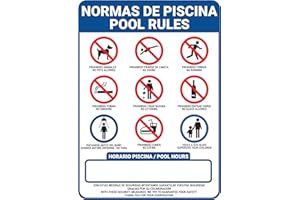 EWIG Cartel Normas De Piscina ALUMINIO | Pintura ESMALTE | RELIEVE | GRANDE. 43x31cm. GARANTIA SATISFACCION, FOTOS REALES CARTEL NORMAS DE PISCINA COMUNIDAD HOTEL | Pool Rules