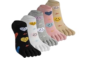 Kevaler 5 Paia Donna Calzini Corte con Dita Separate Cotone Sportive Calzini Divertenti Fantasia Motivo Colorati Carino Animali Socks