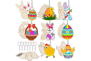 PATAZOK 16 Stück Osteranhänger zum Bemalen,Kinder Ostereier Geschenke aus Holz,Holzanhänger Ostern Basteln Oster-Bastelset Kinder als Ostergeschenke Schlüsselanhänger Basteln Osterküken Osterhasen