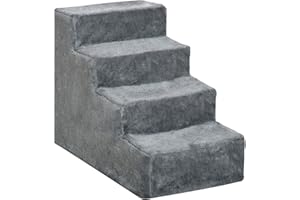 PawHut Escalera para Perros de 4 Peldaños Escalera para Mascotas con Funda Extraíble y Lavable para Cama Sofá 60x35x44 cm Gris