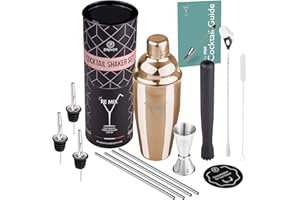 papuya New Cocktail Shaker Set Barman Professionale 750ml Acciaio Inox Completo Kit Accessori Ebook Idea per Martini Gin Tonic Mojito Party Feste Aperitivo Bar Bartender e Come Regalo RE Mix Oro Rosa