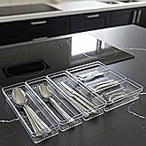 Mod&uuml;ler Organizer Set Mutfak &Ccedil;ekmece İ&ccedil;i D&uuml;zenleyici &Ccedil;atal Kaşık Bı&ccedil;ak Organizeri Kristal (6'lı Set)