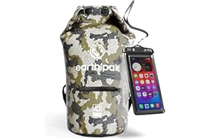 Earth Pak – Wasserdichter Packsack mit Schultergurt und wasserfester Handyhülle – Ideale Rolltop Tasche beim Kajak Fahren, Wandern, Camping, Angeln, Bootfahren und Rafting