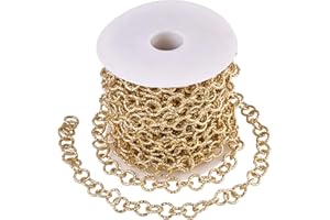 FASHEWELRY Catena a maglia rolò, 10 m/rotolo, in alluminio con placcatura in vero oro 18 kt, 11,5 x 2 mm, color oro chiaro, non saldata, per choker, bracciali, collane e per la realizzazione di gioielli