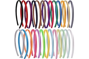 LUNAANDA 26 Stück Haarreifen Satin 1cm, Stirnbänder Haarreif Rutschfest, Kunststoff-Haarbänder Buntes, Satinüberzogenes Stirnband, Stirnbänder Haarreif, für Damen und Mädchen, Für Alltag