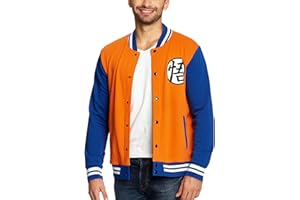 Elbenwald Dragon Ball Z College Jacke Goku Symbol Rückenprint und Brustprint für Herren orange blau - L