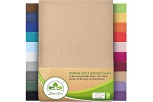 LEEVITEX Premium Spannbettlaken, extra schwer und dick, 97% Mako-Jersey-Baumwolle und 3% Elasthan, auch Boxspringbett geeignet, 90 x 200-100 x 220 cm, Sand/Cappuccino