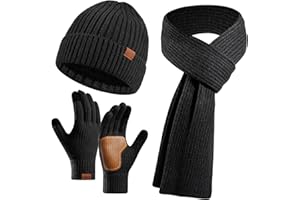 Ziwijity Winter Beanie Hat Scarf Gloves Set for Men & Women - 3PCS Knitted Warmer Set with Touchscreen Gloves, Long Soft Fleece Scarf for Cold Weather