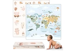 HUBORNS - Alfombra bebé plegable acolchada 200×180 cm para juegos y gateo, manta de actividades impermeable y reversible, tapete infantil antideslizante, regalo ideal recién nacidos (Mapa XL)