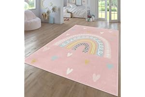 ‎TT HOME TT Home Teppich Kinderzimmer Kinderzimmerteppich Junge Mädchen Kinderteppich Modern Soft, Farbe: Pink 2, Größe:133 cm Quadrat