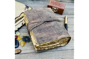 ALCRAFT Carnet de croquis vintage en cuir fait à la main avec bord de pont antique en cuir - Carnet de croquis - Journal épais - Journal vintage pour homme et femme 15.24 X 11.43 CM