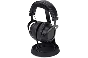 Dynavox Stojak na słuchawki KH-1000, uniwersalny uchwyt z metalowym korpusem do zestawów słuchawkowych do gier i słuchawek nausznych, silikonowa nakładka na pałąk i schowek na kabel, czarny