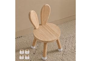 QHENS Liten barnstol i trä, kaninöron, sits 25 cm | Bokträ, sittplats Ø 26 cm till 25 cm från golvet, för läsning, teckning o