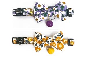 Cognatio Cat Collars with Bells and Safety Release Buckle, Floral Bow Tie Kitten Collars, Adjustable 20-30 cm, 2 Pack, Orange+Purple