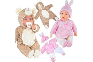 THE MAGIC TOY SHOP Bibi Doll - Baby Doll Clothes Set Of Two Outfits Suitable For 20" Baby Doll and Reborn Babies (Pink and Brown Clothes Set)
