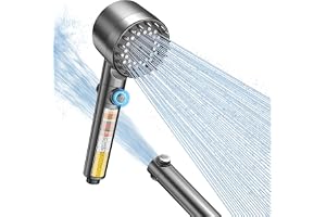 FEELSO High Pressure Filter Shower Head with 4 Modes, Anti-clog Nozzles | Shower Filter for Hair Loss ON/OFF Switch for Pet Bath,Remove Chlorine,Reduce Dry Itchy Skin,Grey