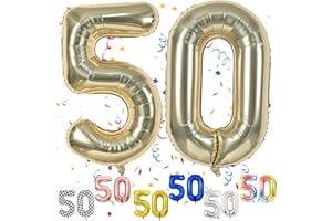 FUNHOT Gold Number 50 Balloons, 50th Birthday Balloon, 40inch Light Gold 50 Balloon Numbers, Large Champagne Gold Foil Balloon, 50th Birthday Decorations for Birthday Party, 50 Anniversary Decorations