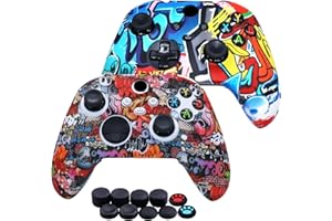 Lot de 2 Coques Jusy en Silicone pour Manette Xbox Series X/S, antidérapantes, Anti-Transpiration, Lot de 2 avec Baguettes FPS Pro Thumb Grips x 10 Embouts (Style Urbain)