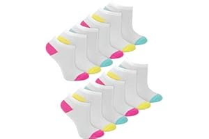 SOCK SNOB 12 Pair Multipack Girls Low Cut Trainer Socks in White | Kids No Show Athletic Running Socks with Contrast Heel & Toe