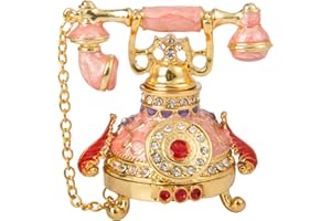 QIFU Hand Painted Pink Telephone Hinged Jewelry Trinket Box Unique Gift for Home Decor