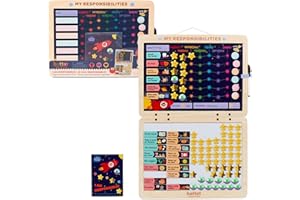Li'l Woodzeez Battat Education - Tableau des responsabilités pour Les Enfants - 92 Pcs - Tableau magnétique des corvées et récompenses pour Les Enfants, 3 Ans +