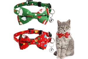 SAVITA 2 Piezas Collar de Gato Navidad con Campana y Pajarita, Desmontable Ajustable Collares de Piel para Gatos Breakaway Lindo Collar para Gatos Cachorros (Muñeco de Nieve Rojo + Papá Noel Verde)