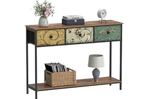 VEDECASA Tavolino con 3 cassetti in tessuto, per corridoio, soggiorno, camera da letto, telaio in metallo, montaggio semplice, vintage, marrone