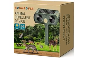 ROAMROVER 2 Pack Cat Repellent for Gardens UK, Cat Scarers for Gardens, Solar Cat Repellent Ultrasonic with Motion Detection Waterproof, Suitable for Repelling Cats, Foxes, Squirrels, Pigeons, Rodents(2)