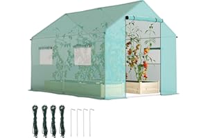 Outsunny Serre de Jardin Tunnel 2 x 3m, 6m² avec Porte Enroulable, 4 fenêtres, - Acier galvanisé PE Haute densité Vert