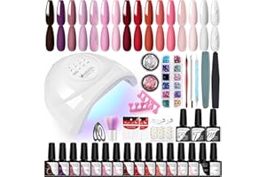 VANREESA Kit Uñas Semipermanentes 16 Colores Uñas Semipermanentes Kit Completo con Lámpara U V 48W Set Manicura Semipermanente con Mate Top Base Coat