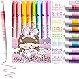 WISHKEY Plastic 2 in 1 Colorful Pen Set with Stamp, Roller Stamp Curve Highlighter Pen Set, Adorable Designs, Smooth Operation, Fancy Pen for Girls, Stationery Gift for Kids, Multicolor, (Pack of 8)