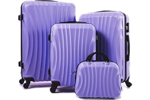 R.Leone Valigia da 1 pezzo Fino a Set 4 Trolley Rigido grande, medio, bagaglio a mano e beauty case 4 ruote in ABS 2037 (Lilla, Set 4 XS S M L)