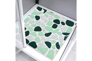 MACUNIN Square Shower Mat Non Slip: 80x80cm Large Bath Mat Non Slip Anti Mould for Inside Shower - Soft Textured with Drain Holes - Green Loofah Foot Scrubber Massage Mat for Walk-in Shower Tray