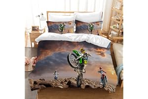 AVJWWD Copripiumino per moto 3D, motivo stampato in 3D di set di biancheria da letto a tema moto per sport estremi, set di biancheria da letto per moto moderno con 2 federe (220 x 240 cm, Moto2)