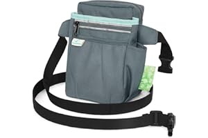 DoggyDobby Dog Treat Training Pouch with Easy-Access Magnetic Closure, 4 Enlarged Pockets & Side Poop Bag Dispenser, Extra Long Adjustable Waist Strap