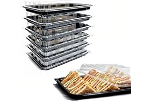 Zumart Pack of 6 Sandwich Platter Trays With lids - Reusable Plastic Catering Trays With Lids for Meal Prep, Cakes, Treats and Sandwiches (33.5cm x 24cm x 6cm)