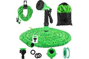 kitway-my Flexible Garden Hose Water Hose 100 ft/30 m, Garden Hose 3/4 Inch and 1/2 Inch with Hose Hook 8 Function Spray Nozzle Garden Trousers, Green